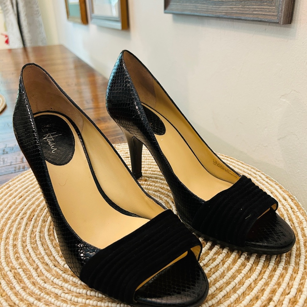 Cole Haan Black Textured Peep-Toe High Heels